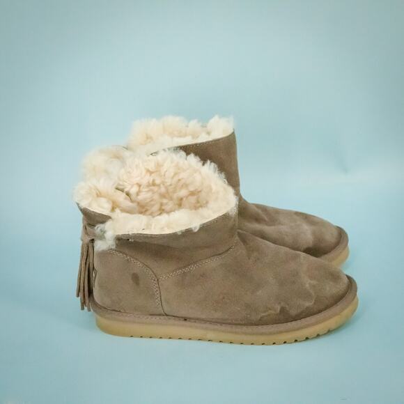 Ugg Koolaburra Size 8 Jaelyn Cinder Mini Low Shearling Tassel Suede Boots - Picture 3 of 7